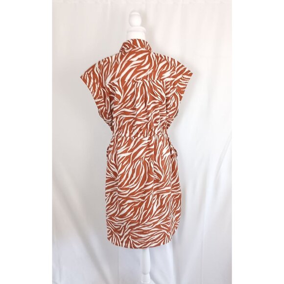 Time and Tru Zebra Shirt Dress Women’s XL Brown Animal Print Utility Style - Picture 6 of 8